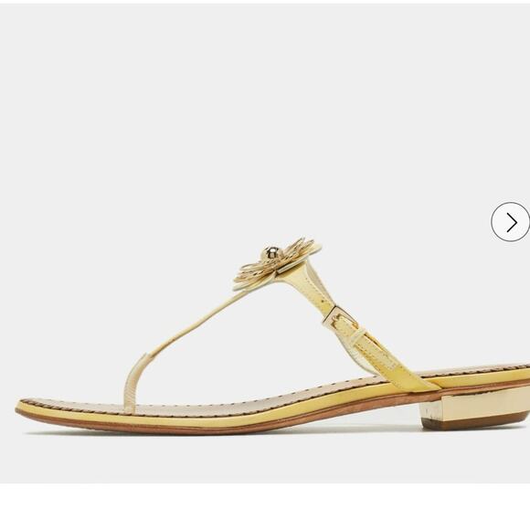 Dior Lemon Yellow Patent Leather Floral Detail Thong Sandals Size 39 - Picture 1 of 11